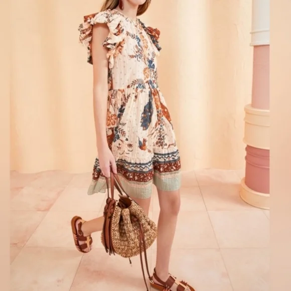Ulla Johnson Etta Floral Ruffle Sleeve Midi Dress Boho Swing Prairie Dress - Picture 3 of 13